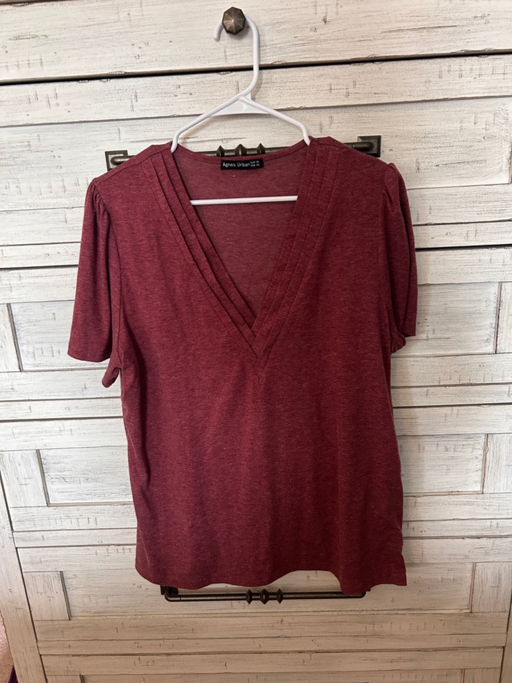 Deep Red V-Neck Women's Top
